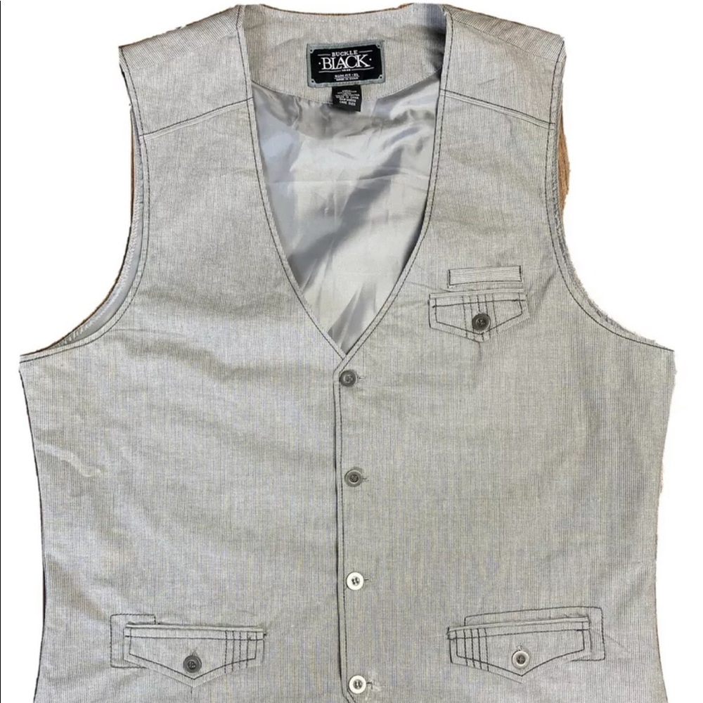 Men's Buckle Grey Slim Fit Vest, Button Up XL Slim